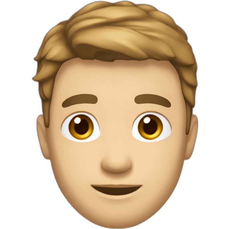 Crea un hombre alto de contextura media,piel blanca cabello castaño claro y liso con corte de cabello corto peinado hacia arriba emoji