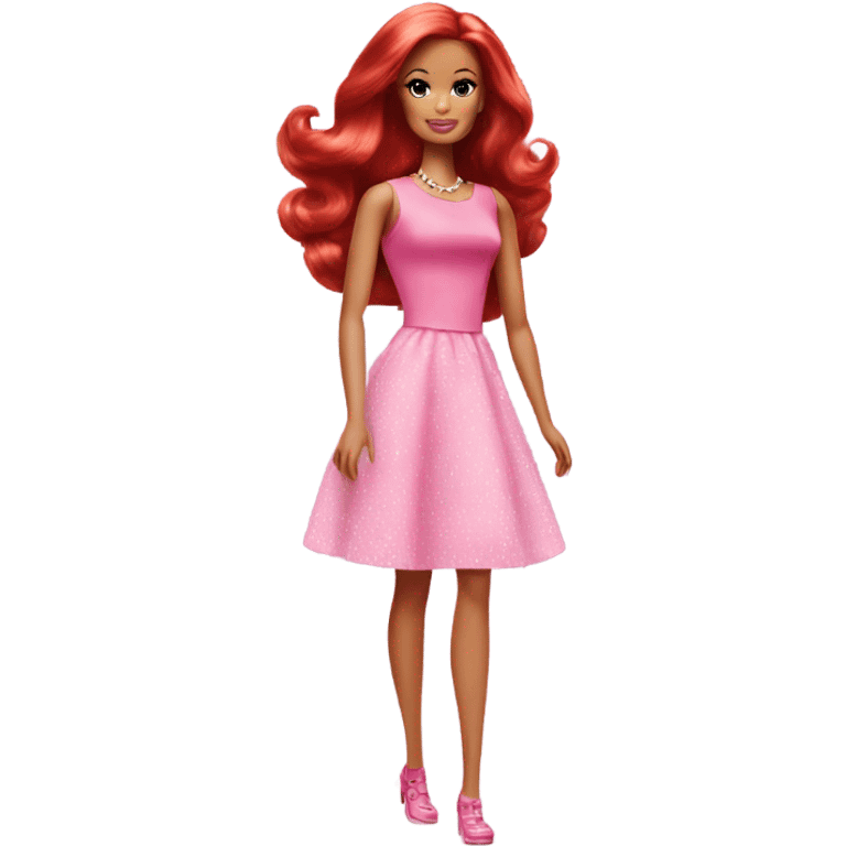 Barbie with red hair and a pink dress emoji