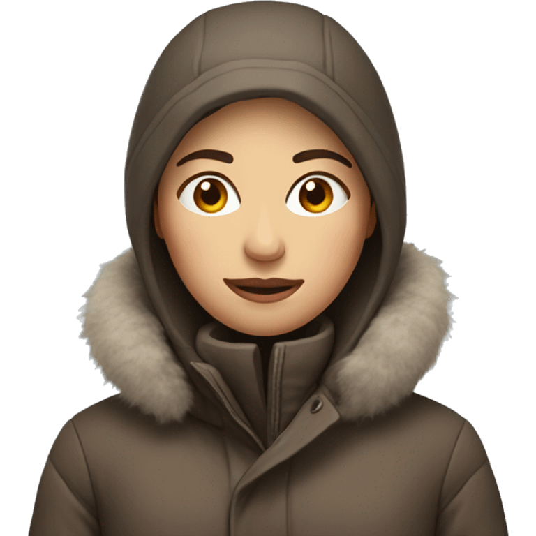 Brunette in a warm coat with a freezing face  emoji