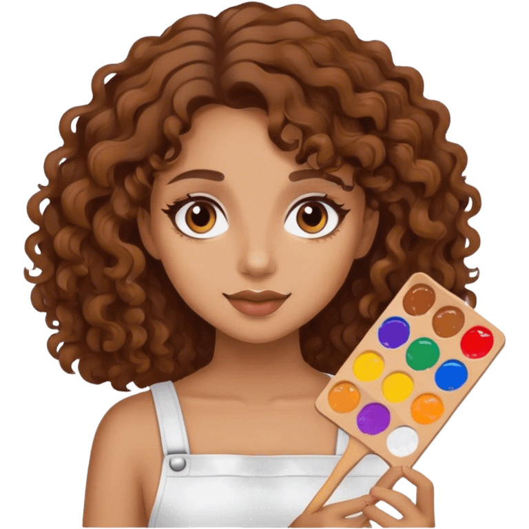 girl with brown curly hair holding paint palette  emoji