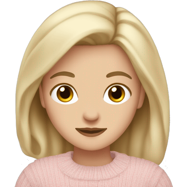 White girl with dark blonde hair wearing pale pink sweater emoji