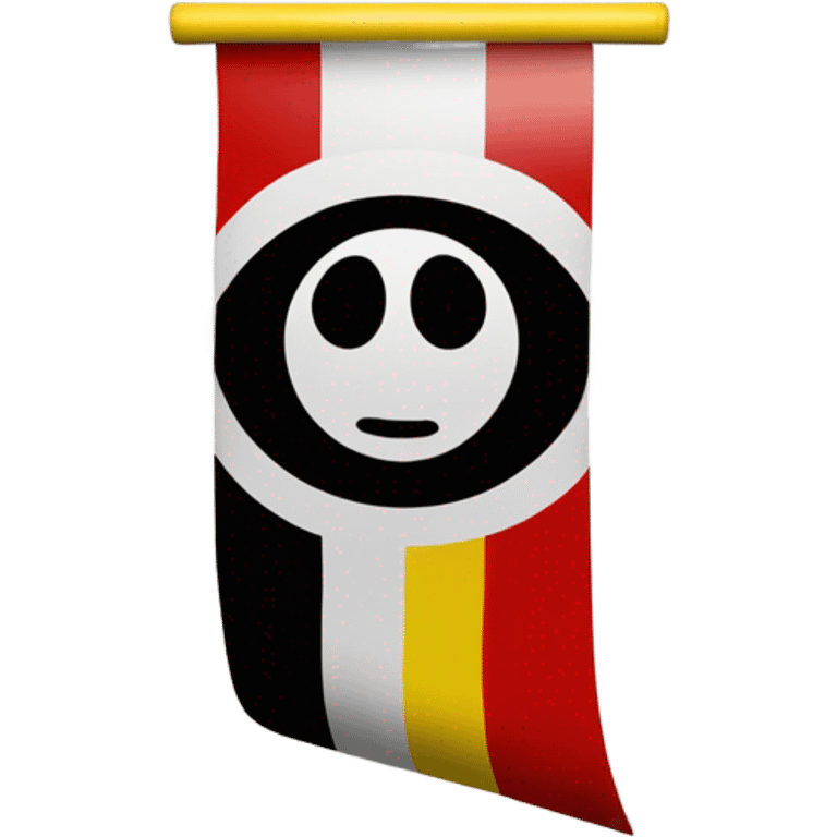 Rectangle flag with black on top, red on bottom and yellow circle in middle emoji