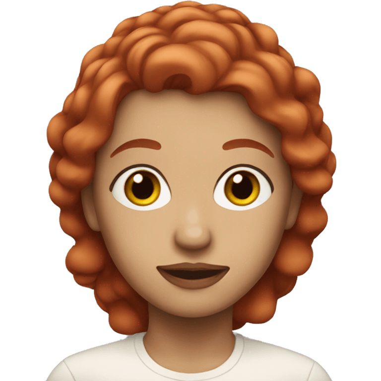 woman with red hair, with brown eyes, with cream on her face emoji