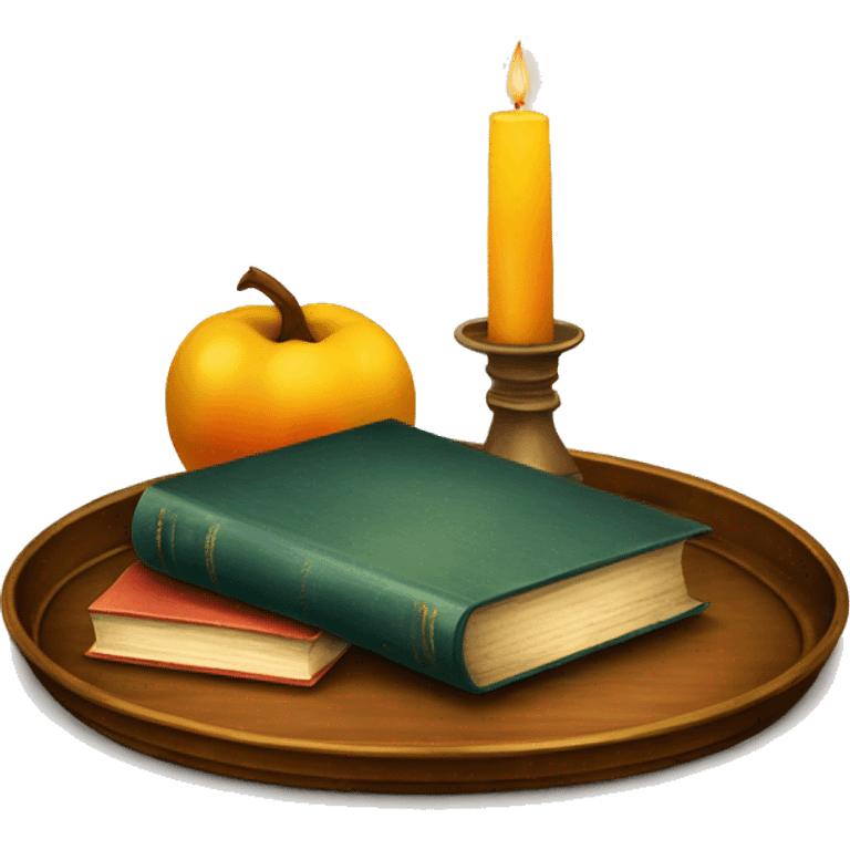 vintage tray with books and candle emoji