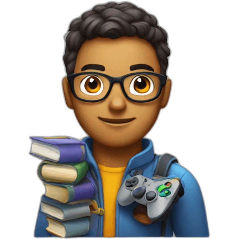 Nerd with books and gamepad  emoji