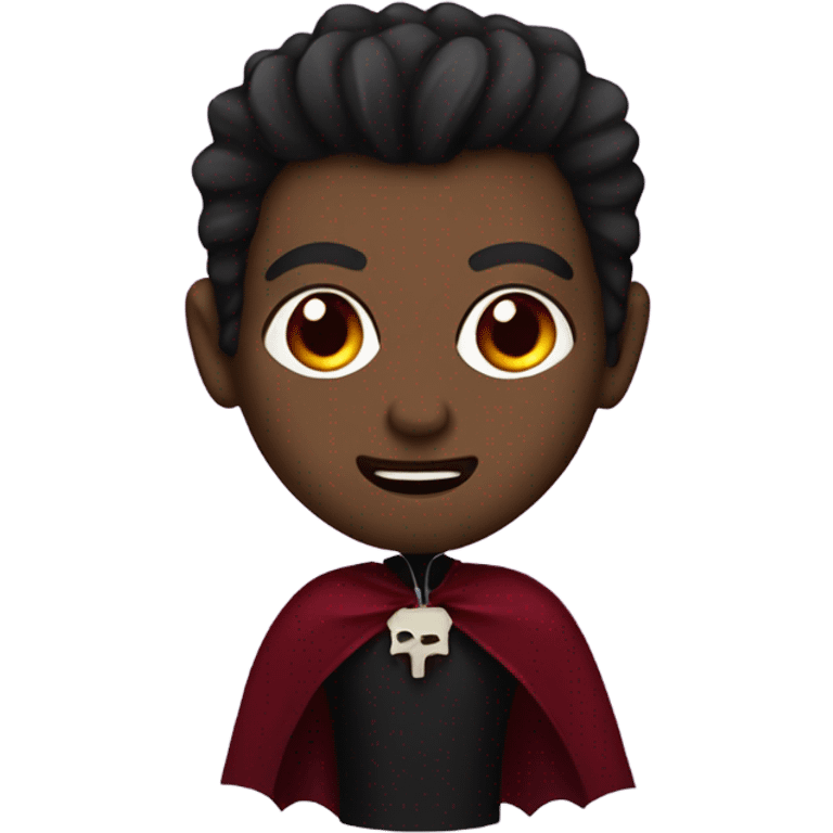 vampire, with brown skin red eyes, with two fangs wearing a burgundy and red  cape emoji