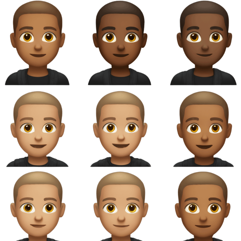 boy with light tanned skin, buzz cut, no facial hair, wearing a smart black quarter zip jumper with white t shirt underneath. emoji