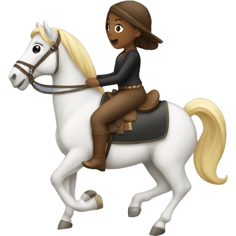 a back girl riding a horse while singing emoji