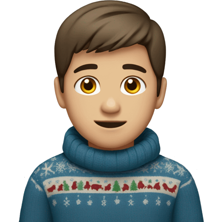 winter, christmas, hispanic, short brown hair, boy, brown eyes, child, full body, blue sweater emoji