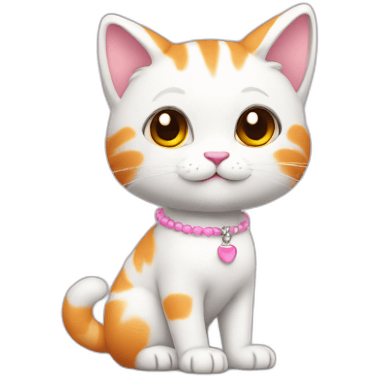 full body white orange cat cute with a small black eyes and a paw pink necklace emoji