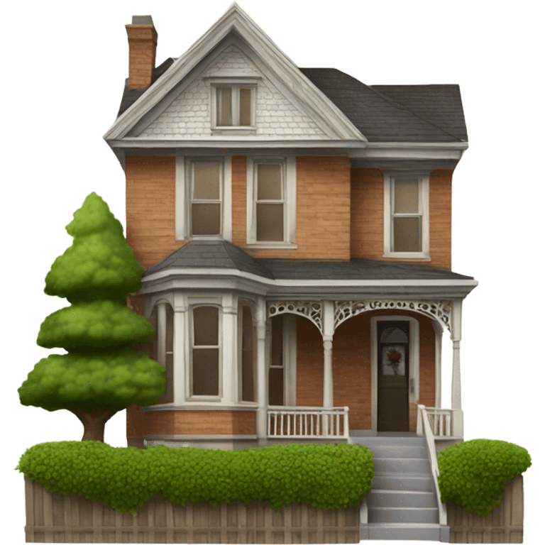 Victorian cedar siding house with a tree in the front emoji