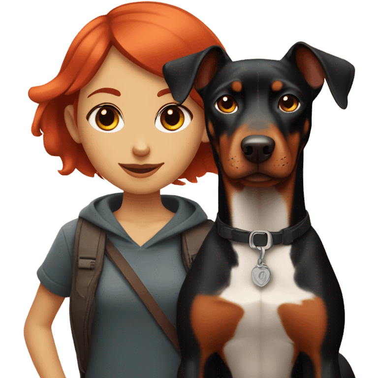 Redhead girl short hair &doberman emoji