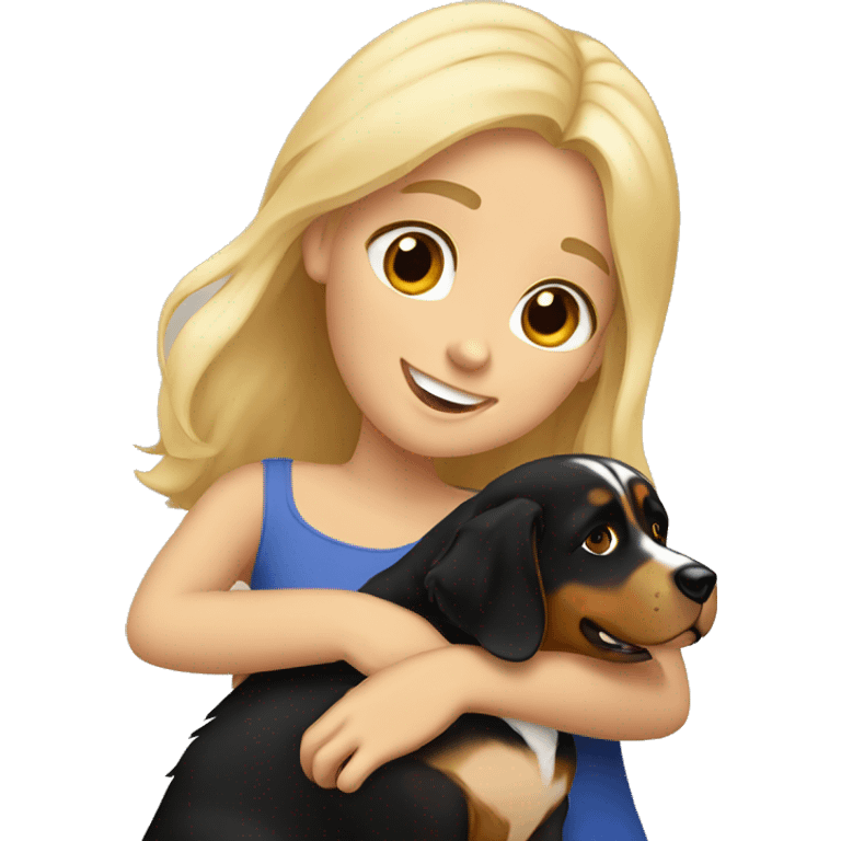 Blonde girl hugging Bernese mountain dog emoji