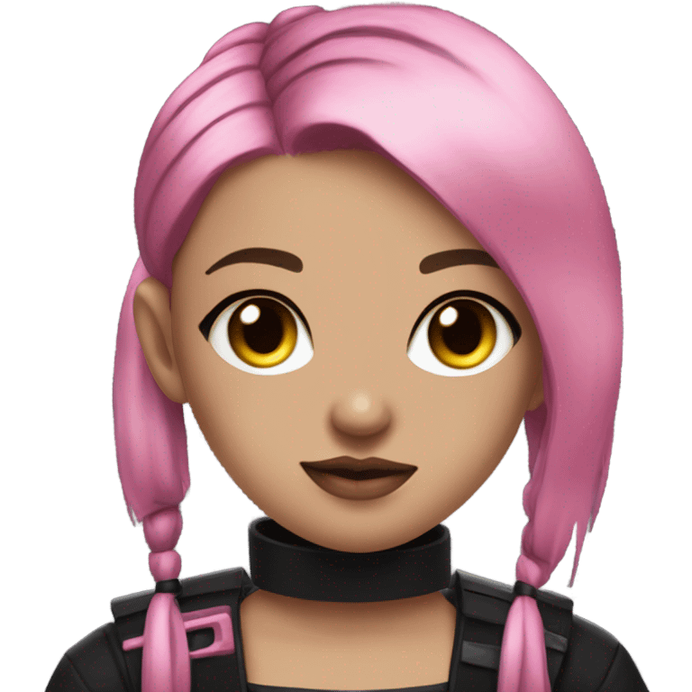 cyberpunk girl, pink twintails, black collar, black crop top emoji