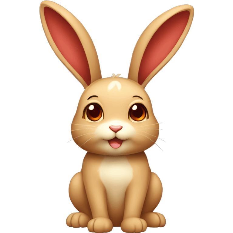 Cute,Shiny, Brown, Normal-type-Ground-type Tan-Rabbit-Fakémon with Dark-Red eyes, beige ears, beige belly, beige paws, beige feet, full body emoji