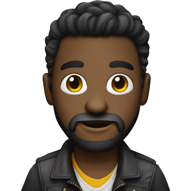 Create a small, dark-skinned character with a small beard and a reggaeton style emoji