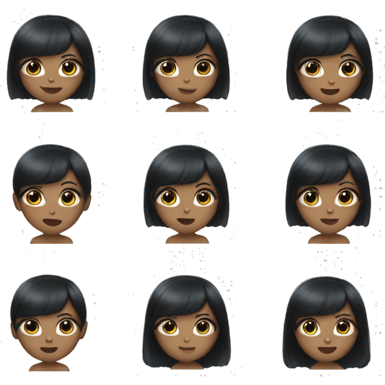 a girl with black hair, blue eyes, big lips and bangs emoji