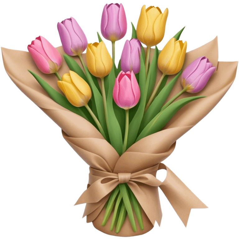 pastel tulip bouquet wrapped in brown paper emoji