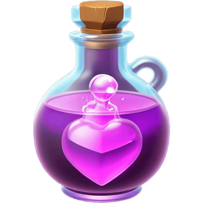 Clash of Clans aesthetic: Cinematic Playful Pixel 3D Magic Potion Portrait Emoji, rendered in a 3D vector-style similar to standard emojis with minimal shading and bold, simplified shapes. A compact, distinct form with signature details, softly glowing with a pixelated adventure charm. Simplified yet unmistakably iconic, highly detailed and consistent, glowing with a soft radiance and high shine. Stylized with a touch of classic pixel-art charm and a soft glowing outline, capturing the essence of a beloved gaming relic with a friendly, playful manner! emoji