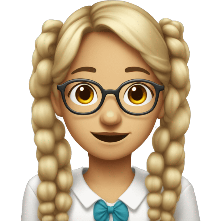 Cute bucktooth glasses wearing Nerd girl with pigtails and bangs emoji