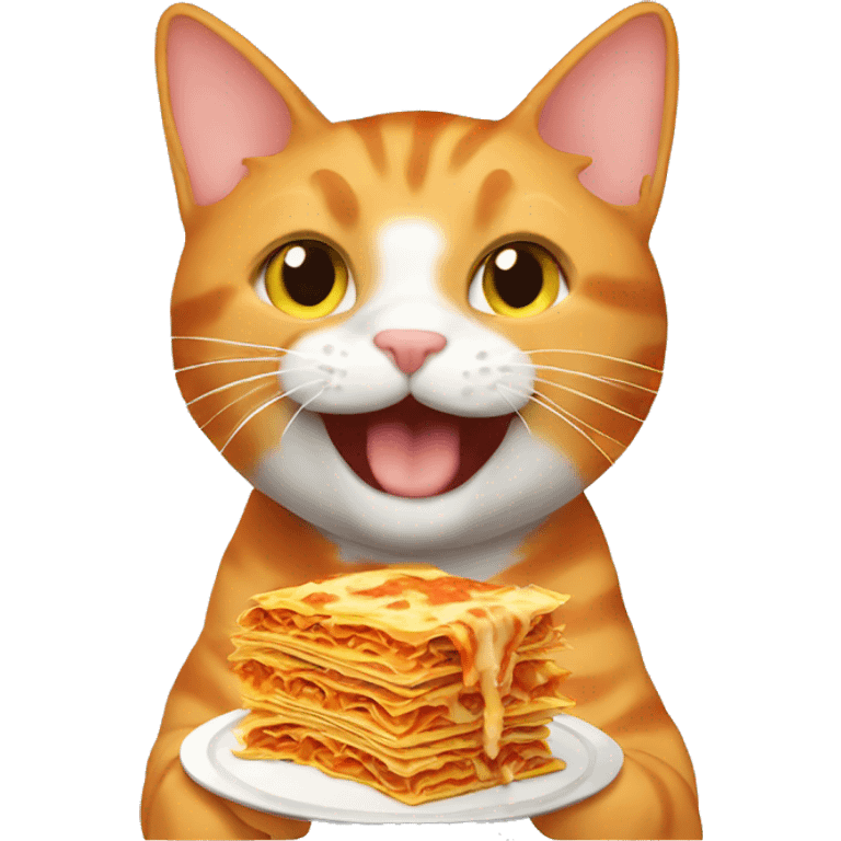 orange tabby cat eating lasagna emoji