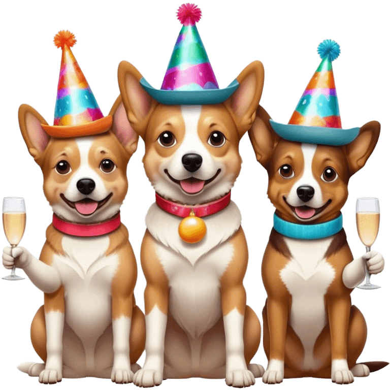 3 cowboy dogs snowboarding birthday party emoji