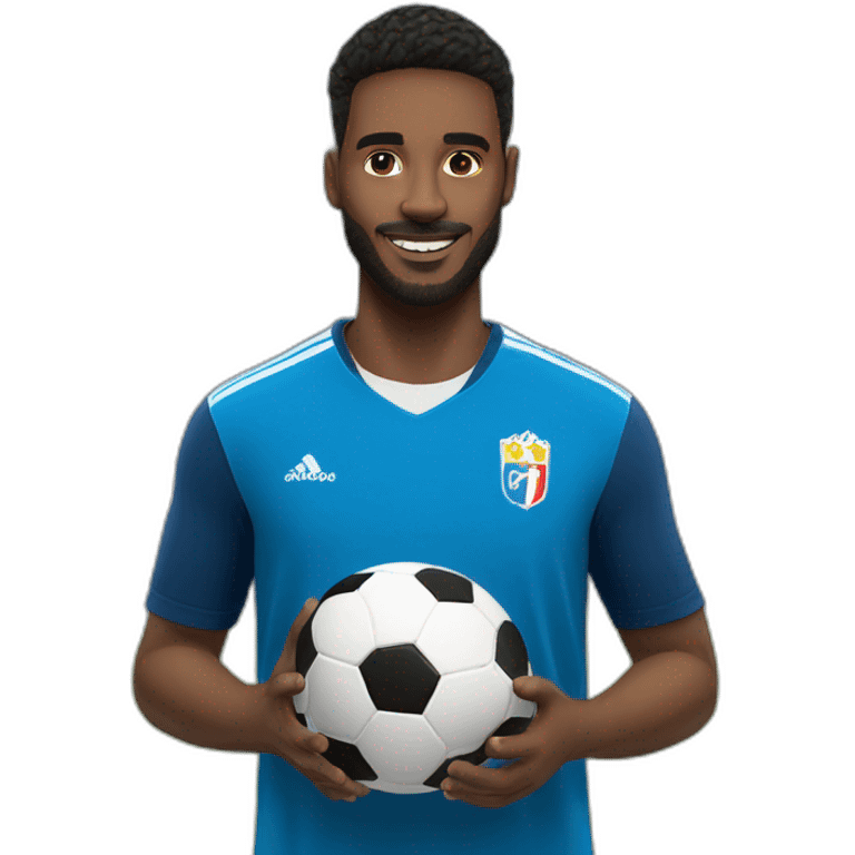 jugador de futbol camiseta azul  con balón  emoji