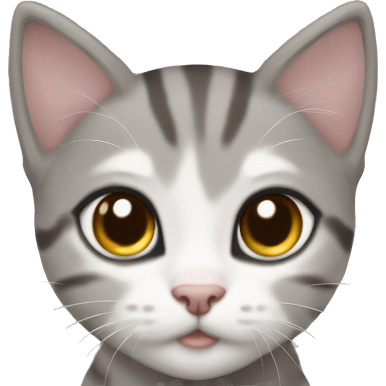 gray and white tabby kitten brown eyes full body emoji