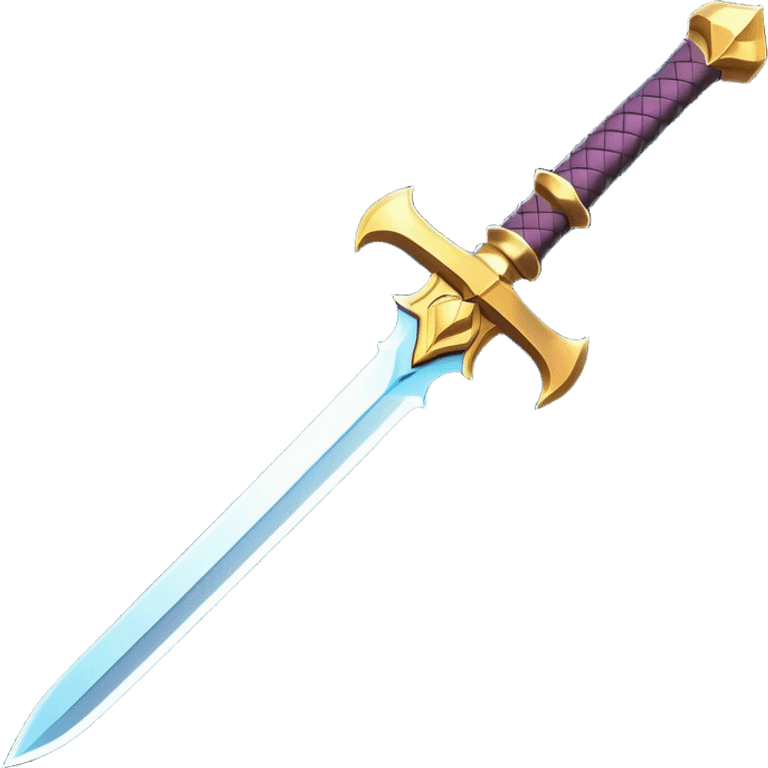 Clash of Clans aesthetic: Cinematic Playful Sword Emoji, rendered in a 3D vector-style similar to standard emojis with minimal shading and bold, simplified shapes. A compact, isometric blade with a gleaming, intricately designed hilt and a razor-sharp edge, softly glowing with a heroic, battle-ready charm. Simplified yet unmistakably iconic, highly detailed and consistent, glowing with a soft radiant brilliance and high shine. Stylized with a touch of medieval finesse and a soft glowing outline, capturing the essence of a legendary sword with a friendly, playful vibe! emoji