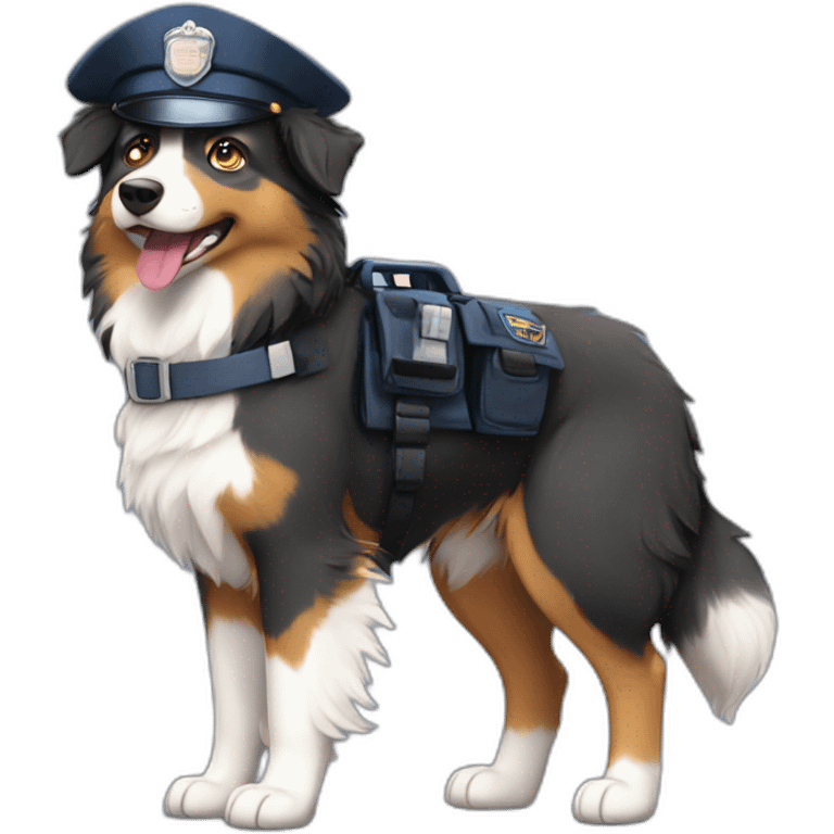 australian Shepherd in Police Uniform standing Like human emoji