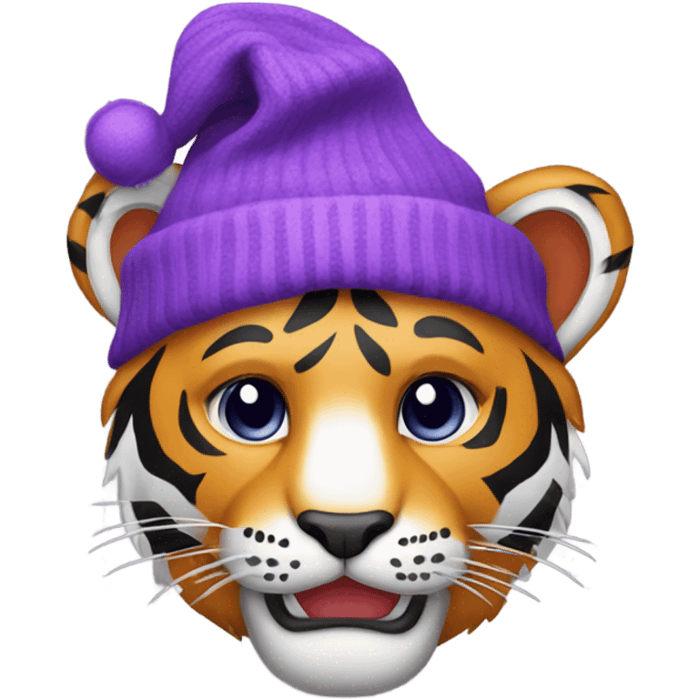 Tiger wearing purple stocking cap emoji