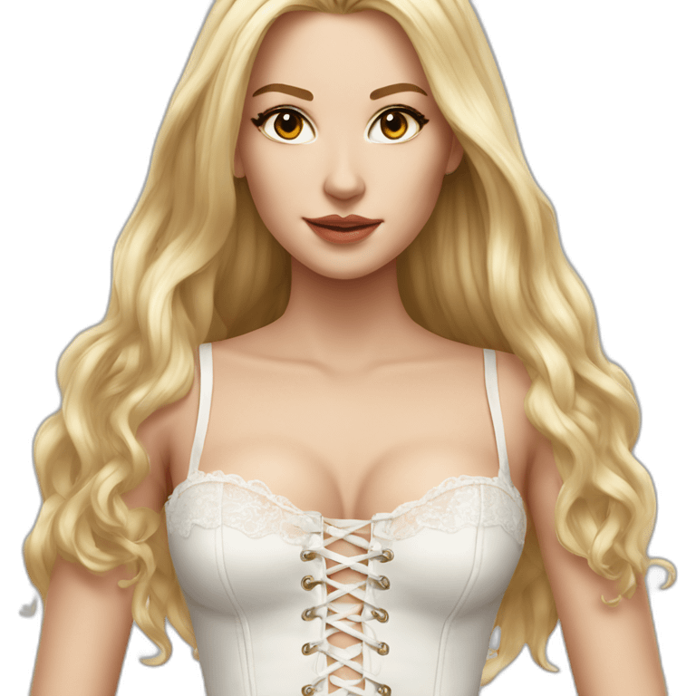 hyperrealistic caucasian female, long straight blonde hair, white lace-up bustier emoji