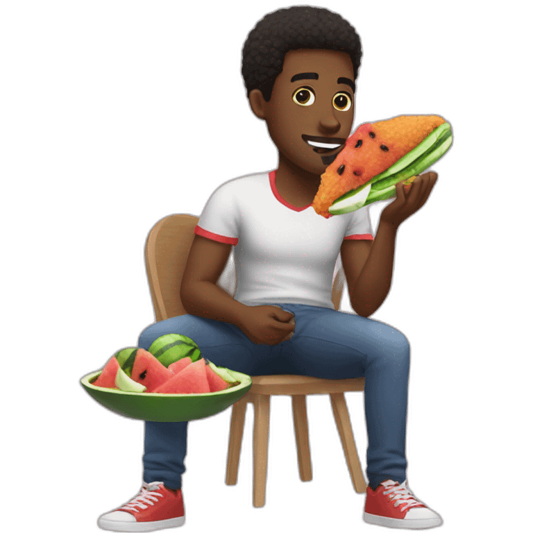 black man eating fried chicken and watermelon emoji