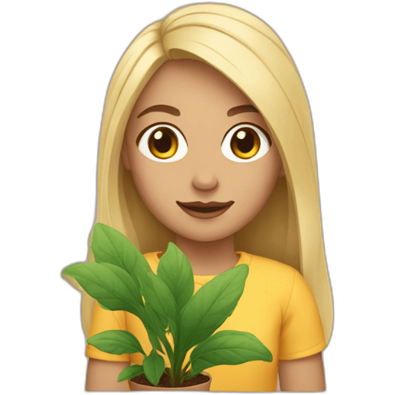 girl with medium length blonde hair holding plant emoji