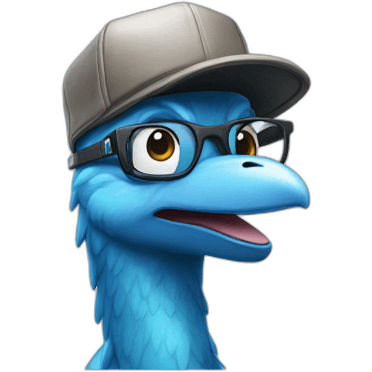 Crazy funny Cyberpunk Articuno head with beautiful smile wearing glasses and hat emoji