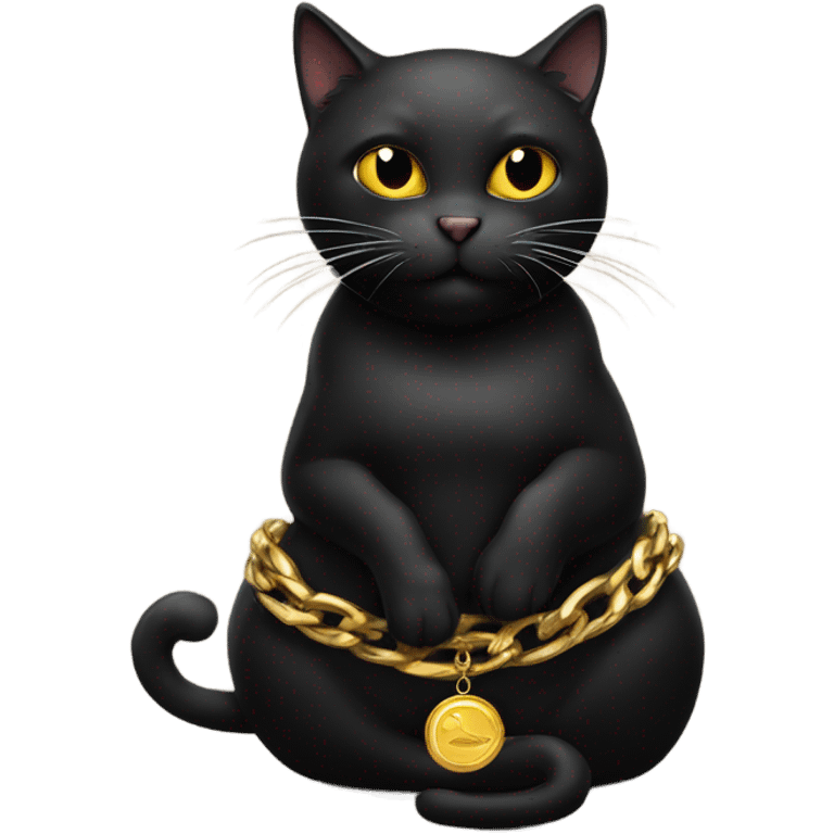 black cat smoking a cigar with a gold chain on  emoji