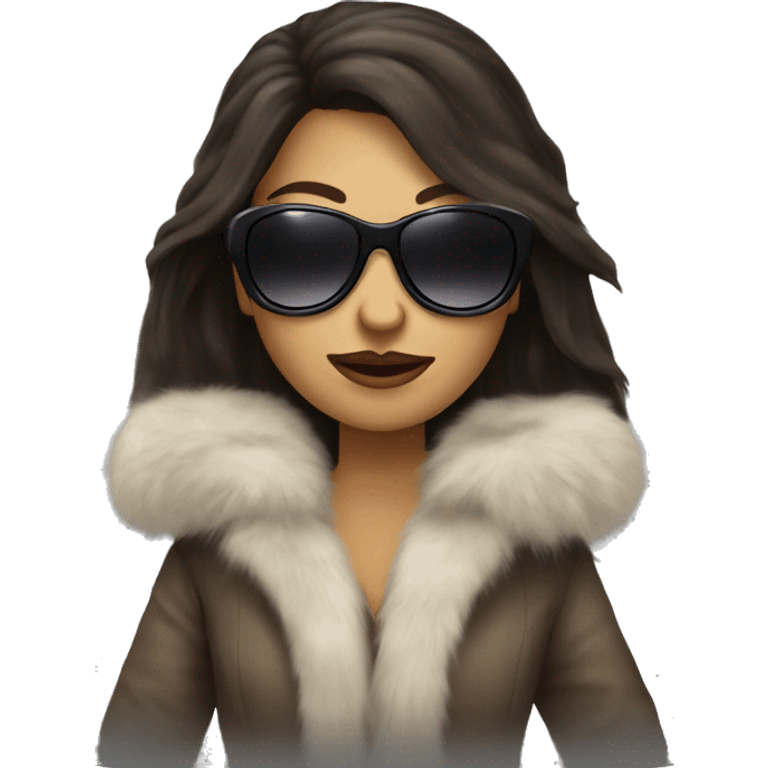 long hair brunette mob wife with fur coat and sunglasses emoji