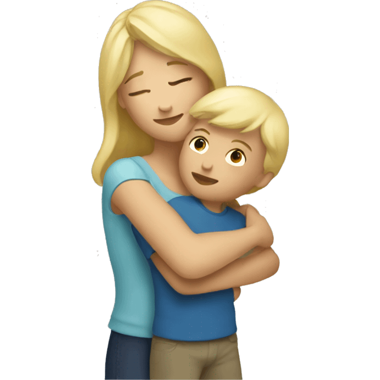 blonde woman hugging child emoji