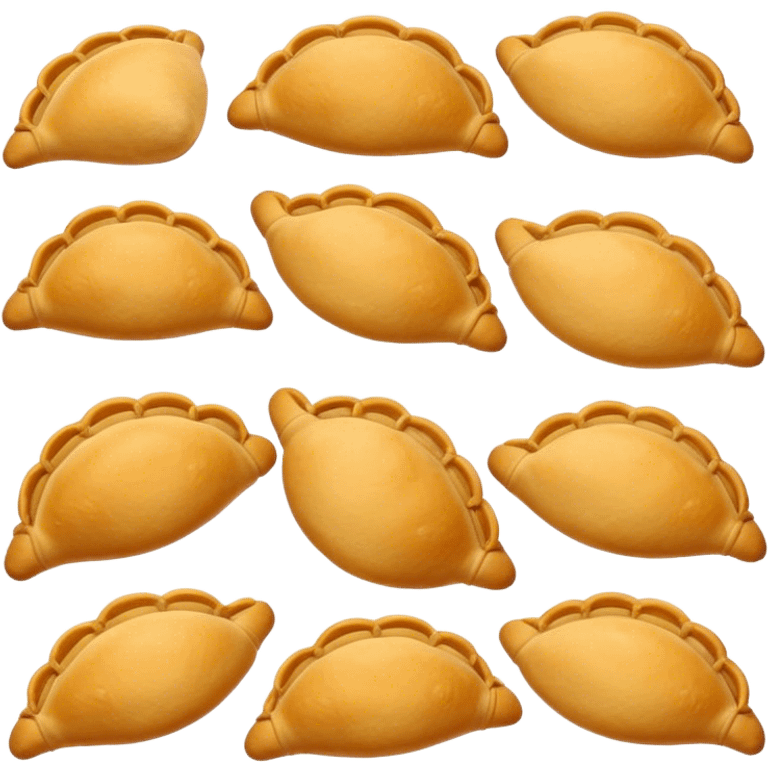 Empanadas Cinematic Realistic Empanadas Dish Emoji, depicted as crispy, golden empanadas made with cornmeal and filled with savory ingredients, rendered with rich textures and vibrant, appetizing lighting. emoji