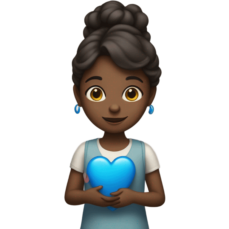 Medium dark girl holding blue hearts emoji