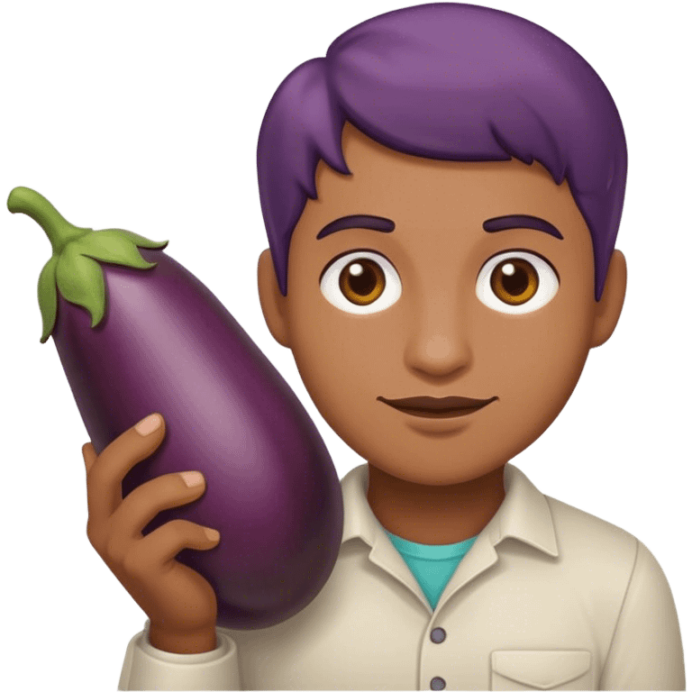 Emoji holding eggplant emoji