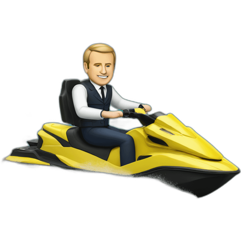 Macron on a jetski with a beer and weed emoji