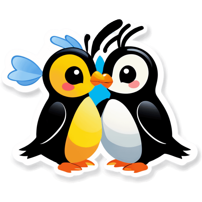 Penguin kissing bee  emoji