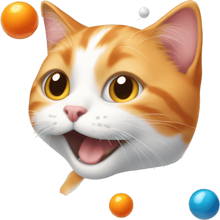 Orange and white cat playing with marbles emoji