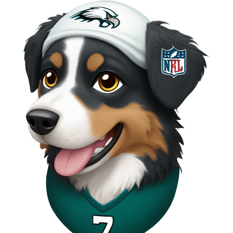 Australian shepherd wearing eagles jersey emoji