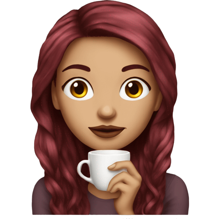 Beautiful tattooed  burgundy long haired woman sipping tea emoji