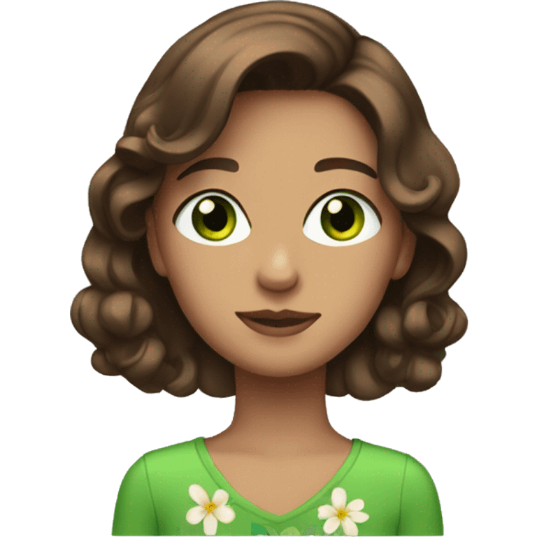 brown hair teen with green eyes n flower earrings  emoji