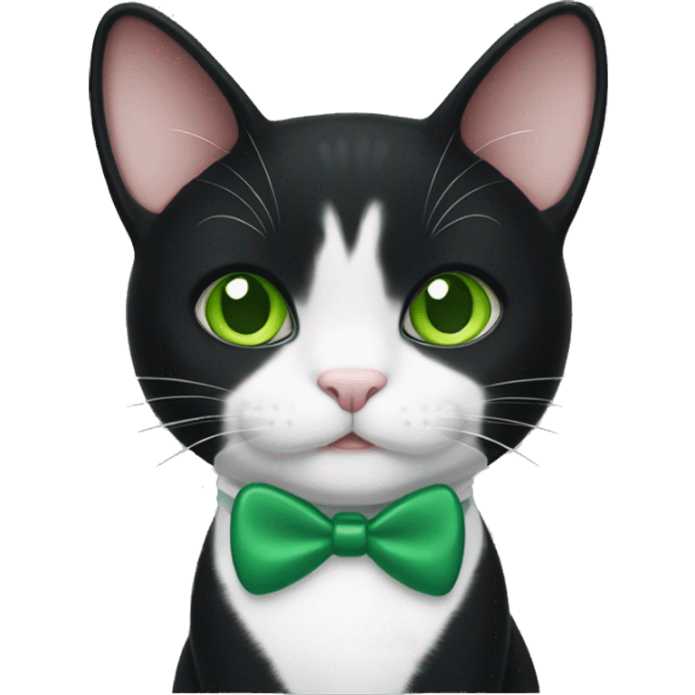 Tuxedo cat with green eyes and green mouse toy emoji