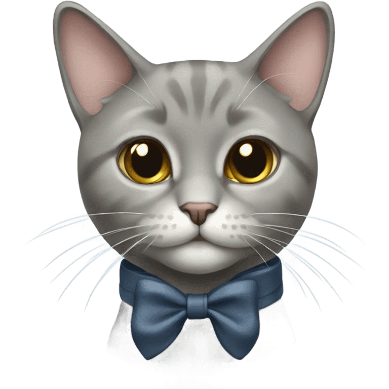 Gray Russian cat wearing a bow  emoji