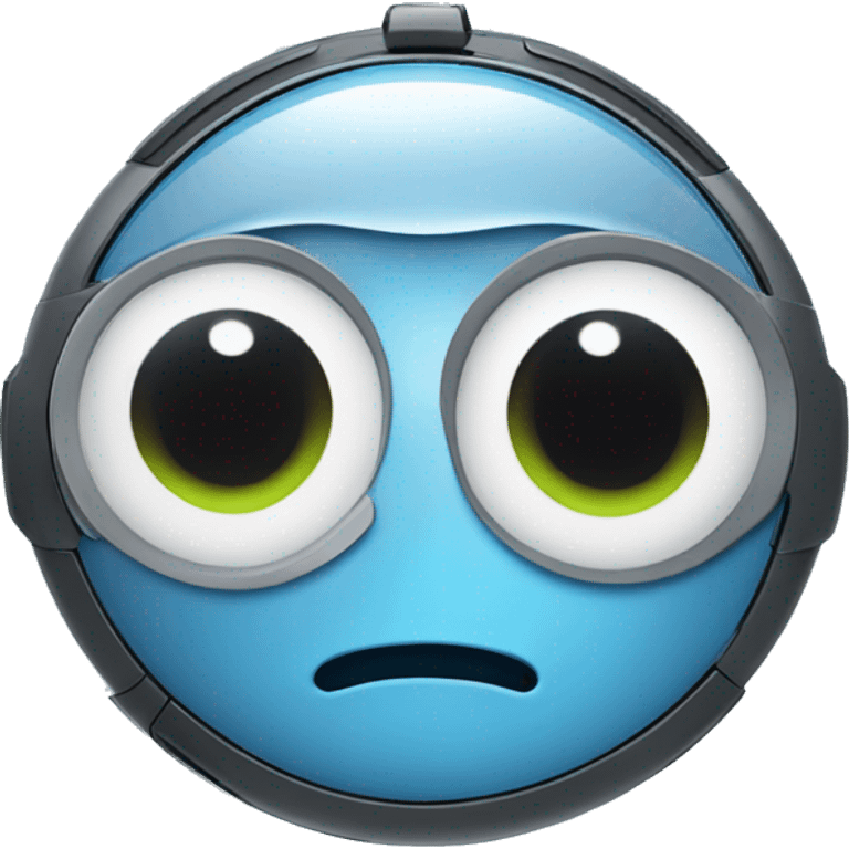 Roomba with sad eyes and blue tear from the eye emoji